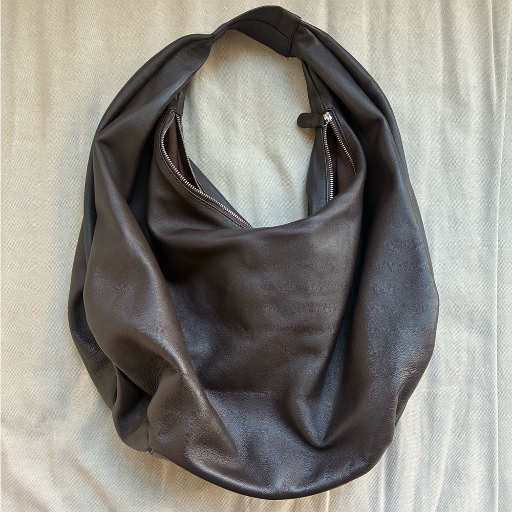 Large Slouchy Leather Hobo Bag - Dark Brown